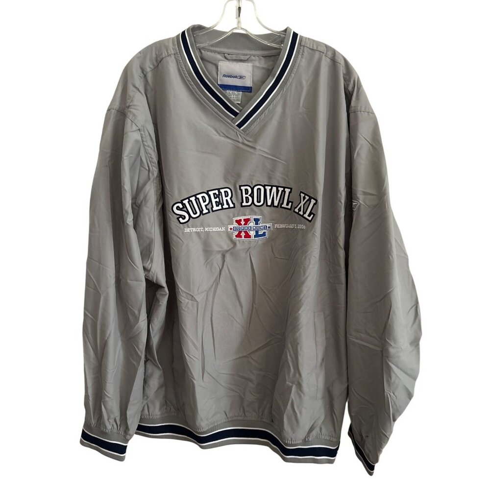 Reebok Super Bowl XL Pullover Jacket XL Gray Polyester